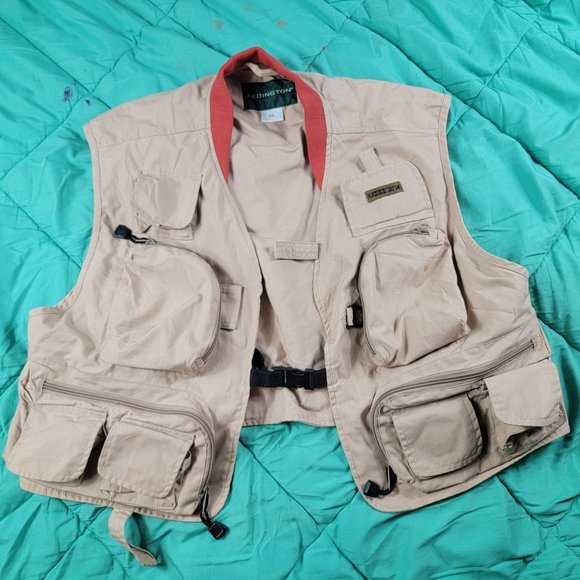 Gilet de pêche à la mouche Redington. Plusieurs poches beige
